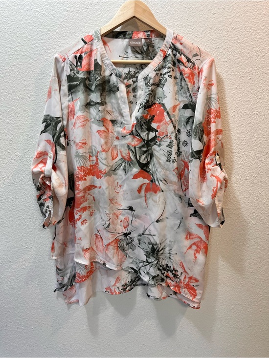 Chico's Tops - Chico's Coral and Gray Floral Tunic Blouse